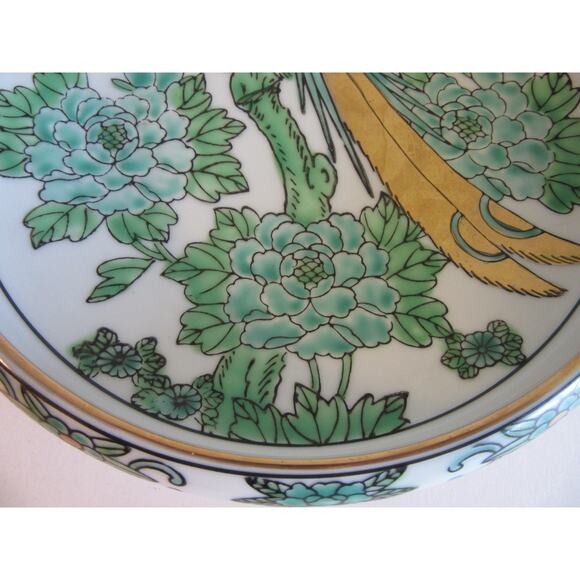 Gold Imari Hand painted Peacock Motif Porcelain Floral Pattern Small Dish - Picture 10 of 13